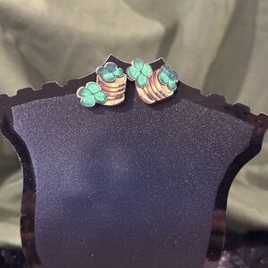 Elegant Green Cloverand Gold coin Stud Earrings